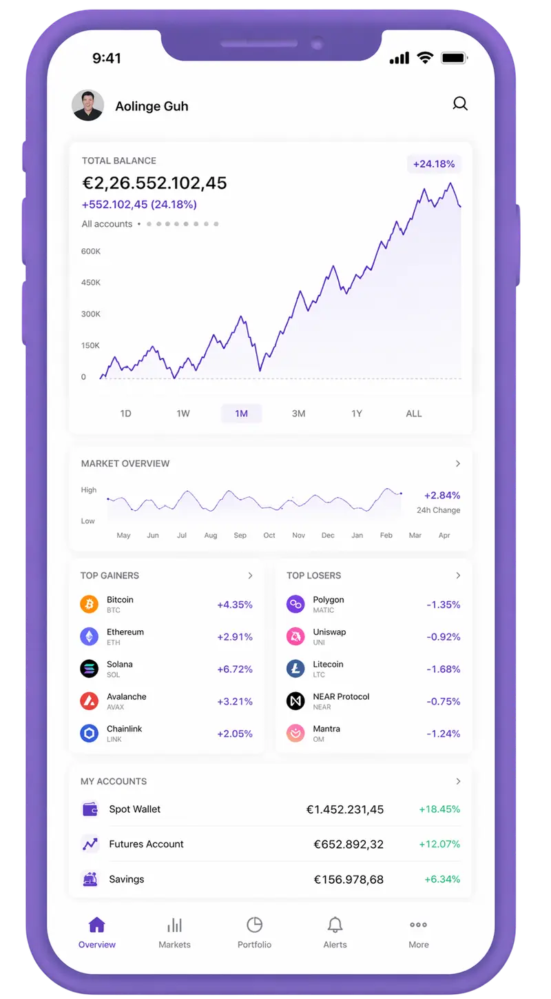 Mobile screen showing portfolio tracking